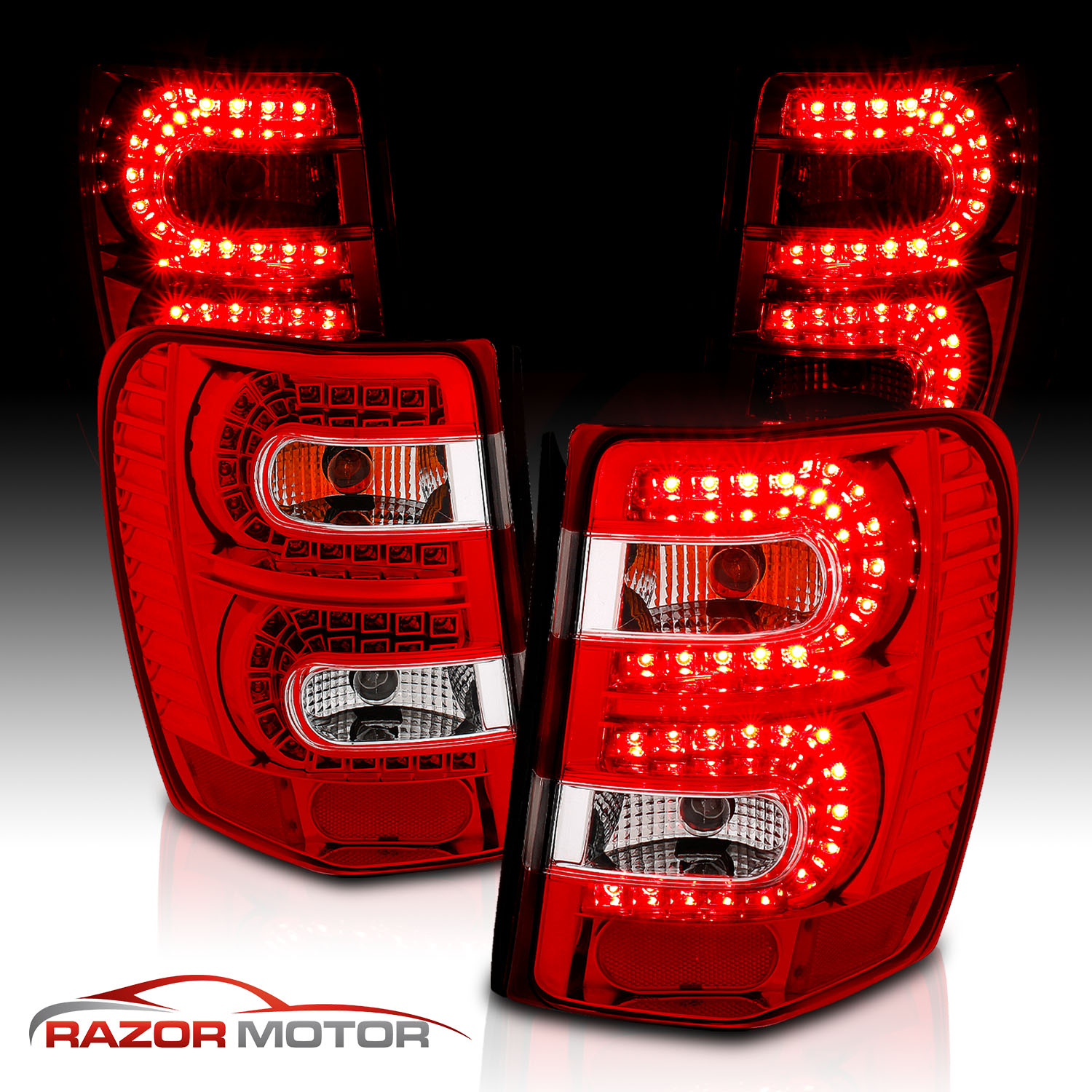 19992004 For Jeep Grand Cherokee Red Euro LED Rear Brake Tail Lights